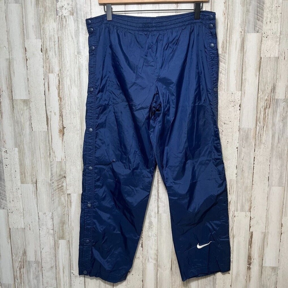 Vintage Y2K Nike Navy Blue Button Breakaway Tear Away Windbreaker Pants Mens L - Picture 1 of 8